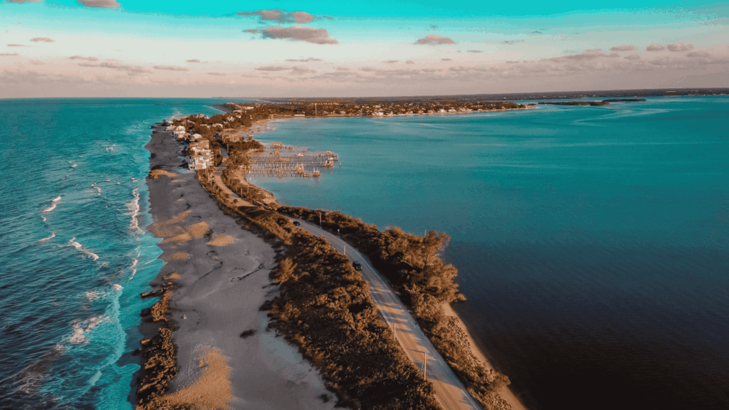 Aerial coastal view representing Martin County wildlife removal services