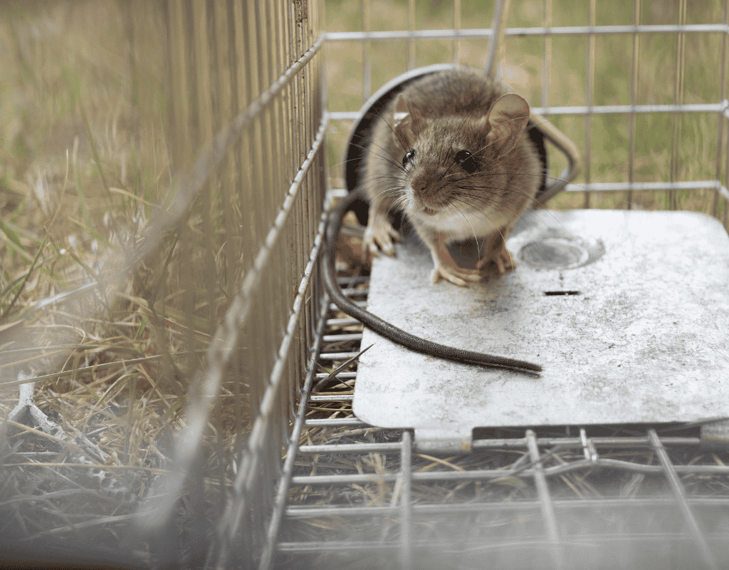 Rat inside a humane trap for professional rat removal services